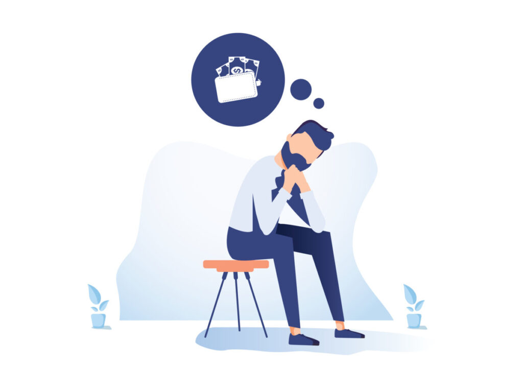 animated man thinking about bankruptcy