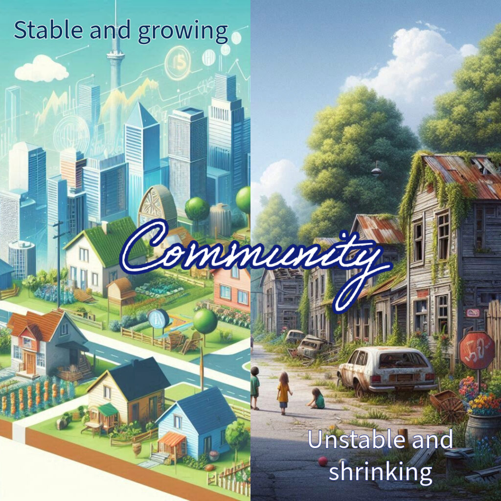 contrast of a growing vs unstable community