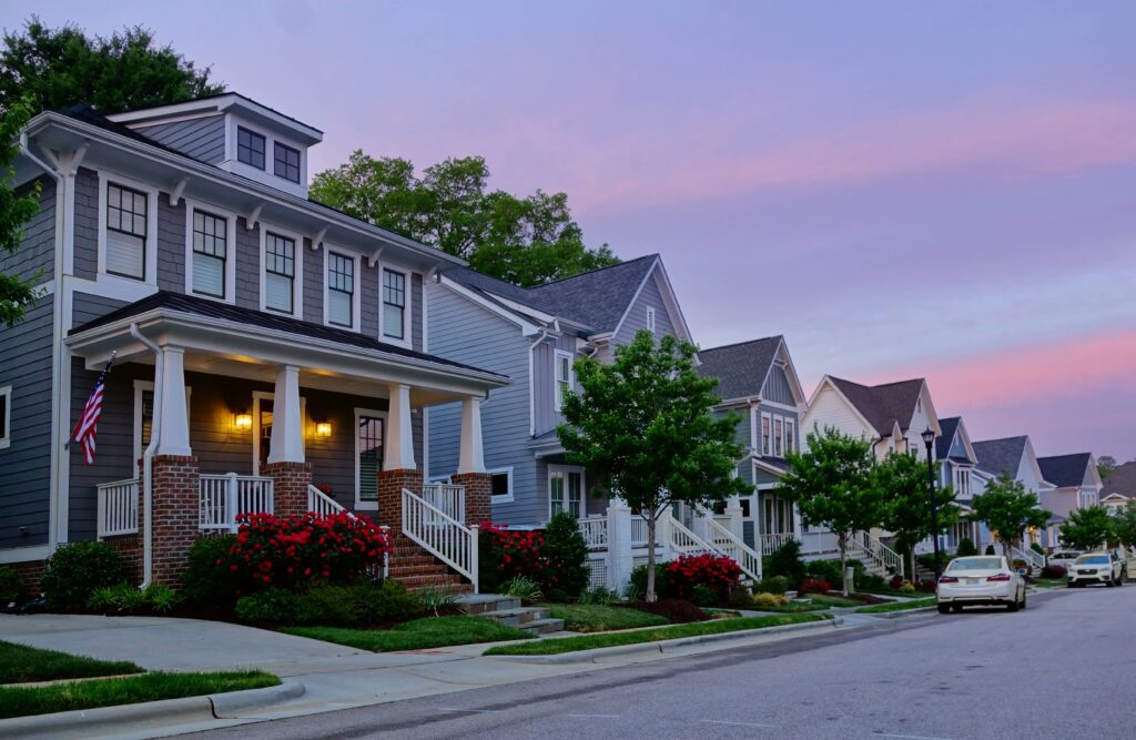 New houses on a quiet street in Raleigh North Carolina.